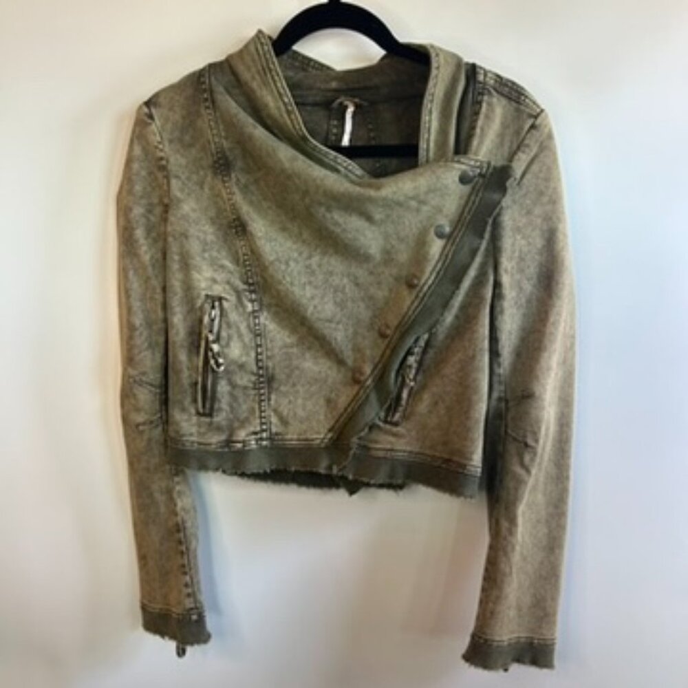 Free People Collapsing Green Twill Jacket Cotton Military XS